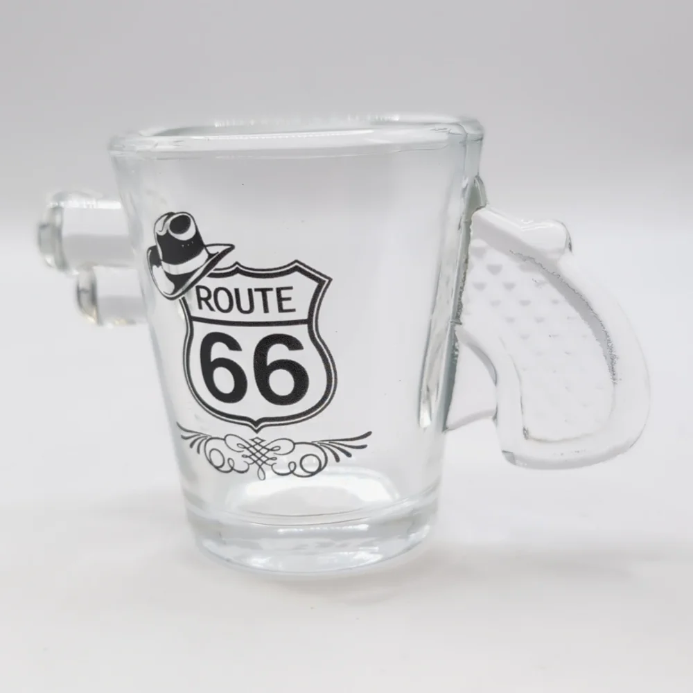 Four (4) Route 66 Glass 1 oz. Pistol Gun Shaped Shot Glasses - NWT Never Used